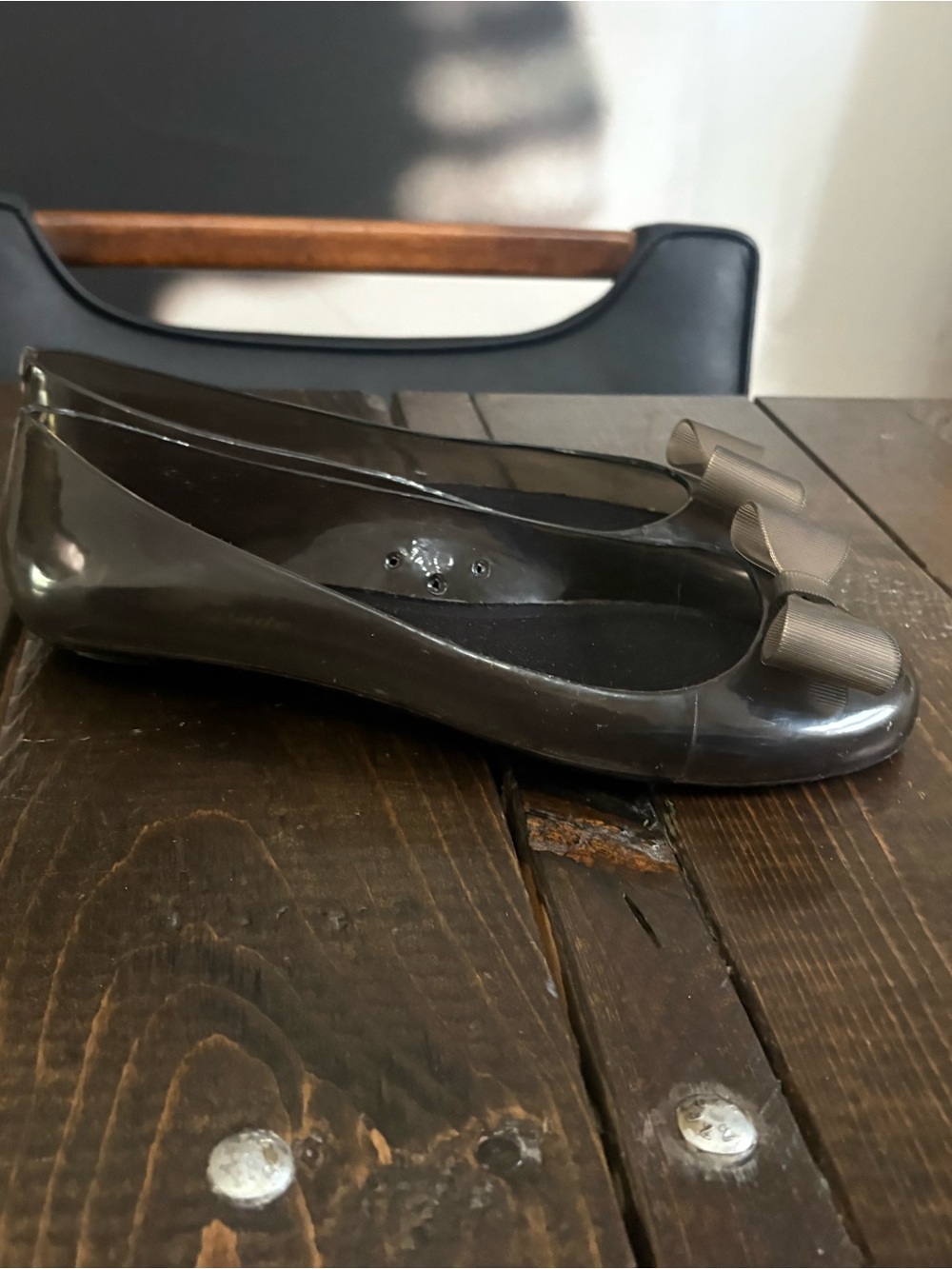 Kate Spade Bow-Accent Patent Jelly Ballet Flats in Dark - Picture 5 of 7